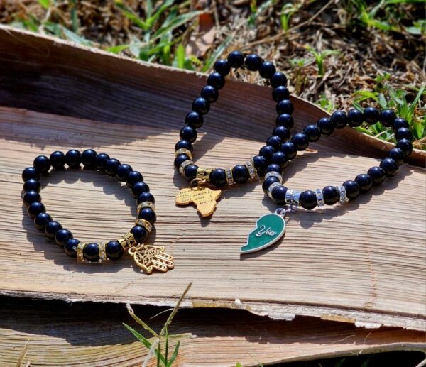 Shiny Black beads with charms