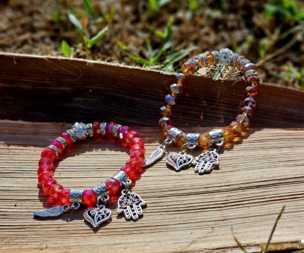 Colorful crystal bracelets/beads with charms